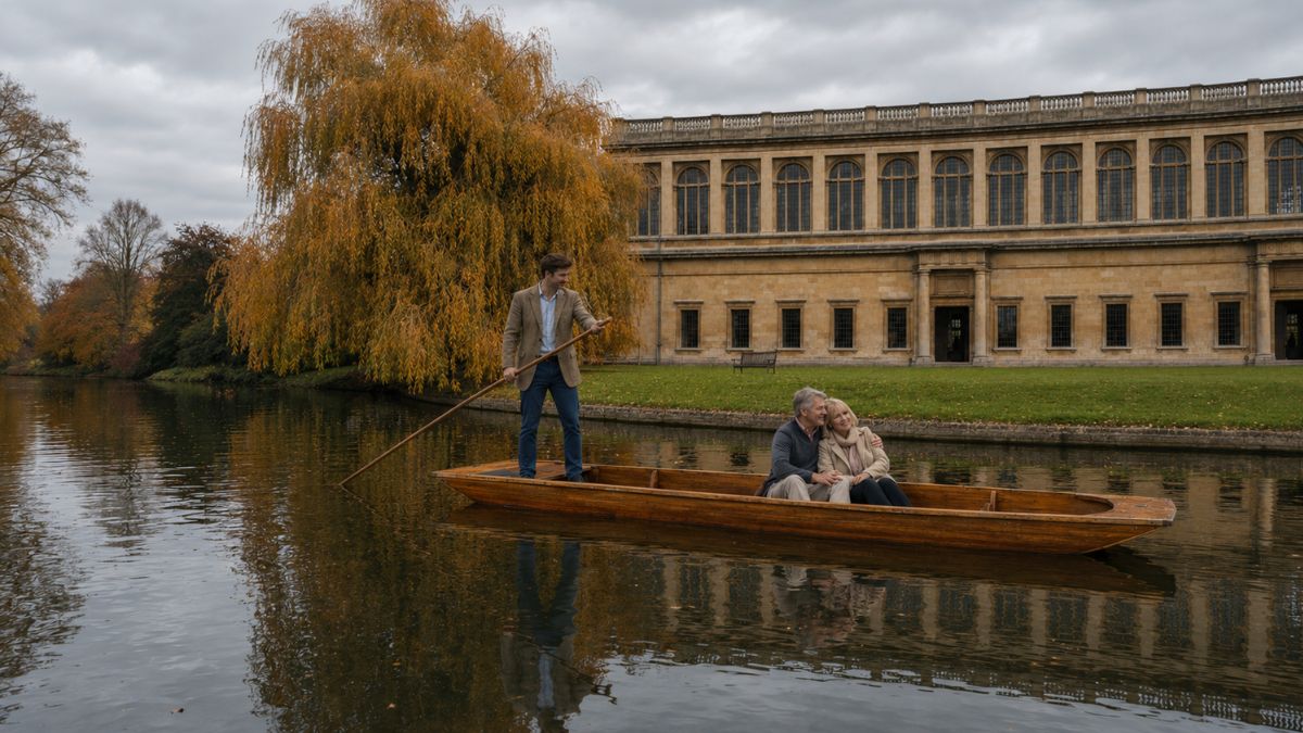 Private punting tour passing a historic Cambridge college bridge